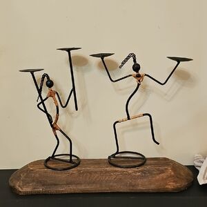 Artistic Black and Brown Metal Candle Holders